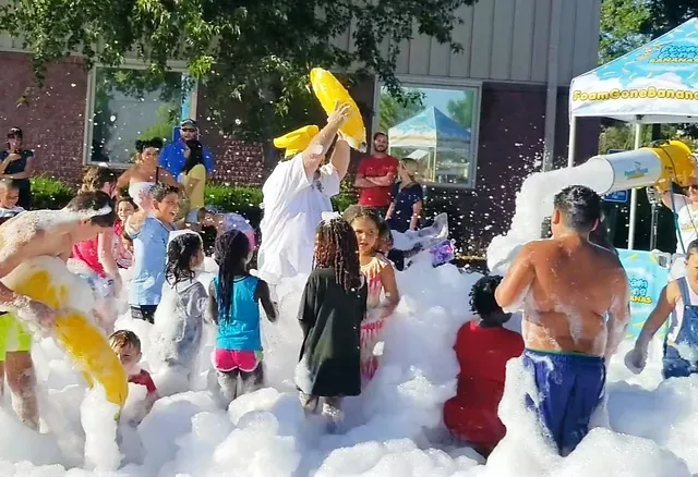 Foam party with music and inflatables